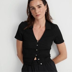 Madewell Crinkled Y-Neck Button Down Shirt in Black NJ623- NWT